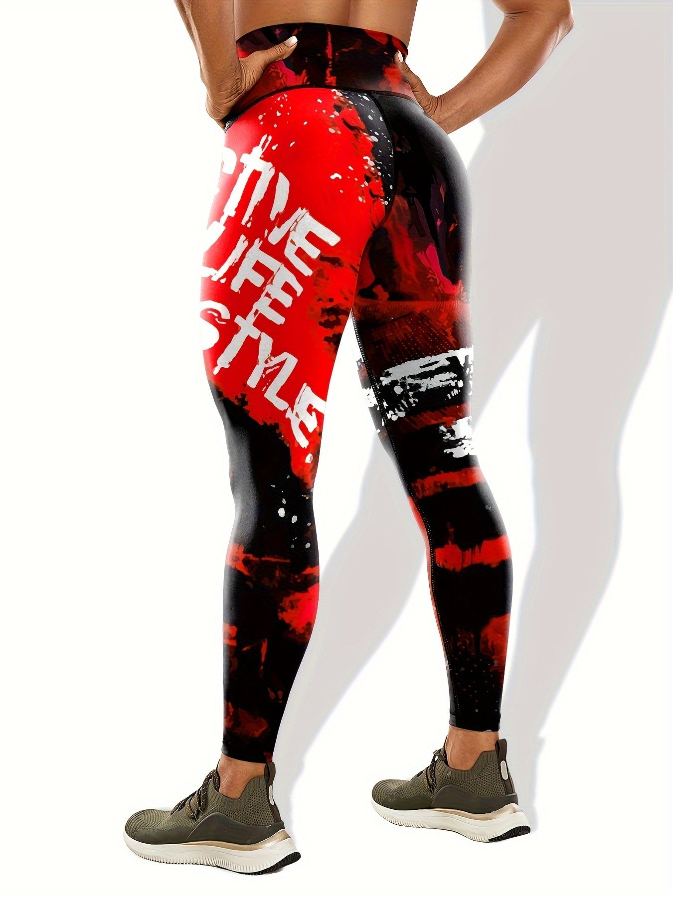 Letter Pattern Yoga Pants High Waist Tummy Control Running Leggings