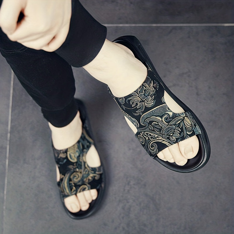 Men's Non slip Striped Slides Slip On Slippers For Indoor Outdoor Beach Shoes