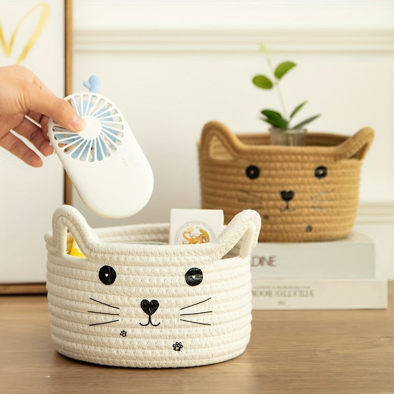 Cat Ear Cotton Storage Basket - Desktop Organization & Snack Storage