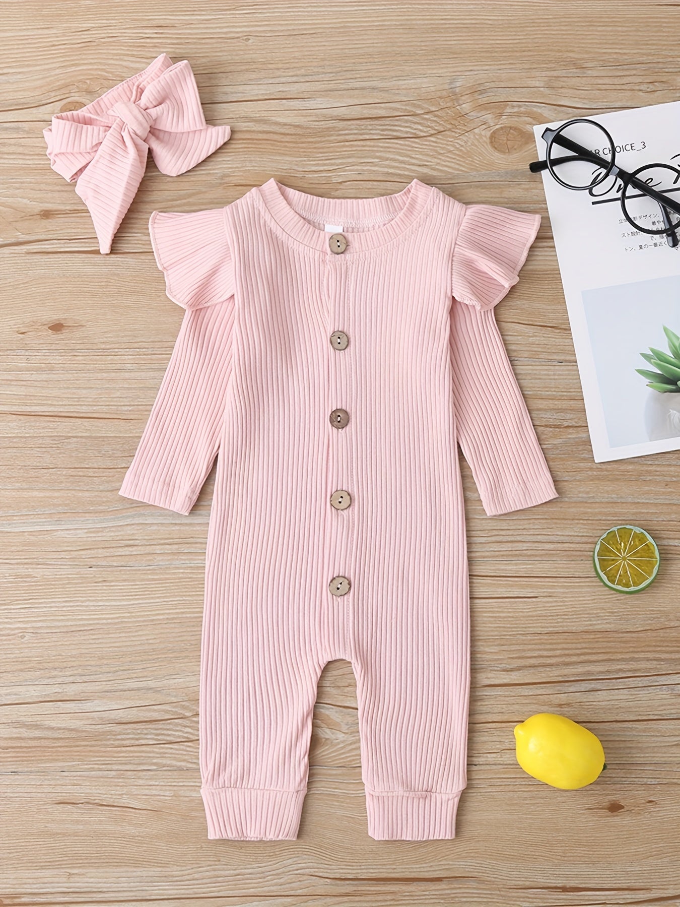 Baby Girls Cotton Bodysuit Long Sleeve Botton Down Romper