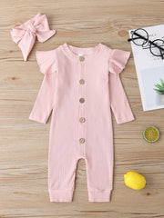 Baby Girls Cotton Bodysuit Long Sleeve Botton Down Romper