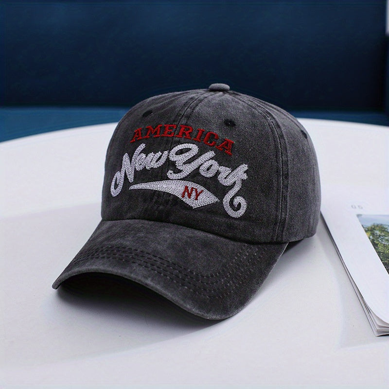 Vintage Embroidery Denim Baseball Cap Distressed Sunshade Hat