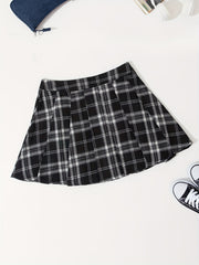 Plaid Pattern Pleated Mini Skirt Casual Zipper Versatile Skirt