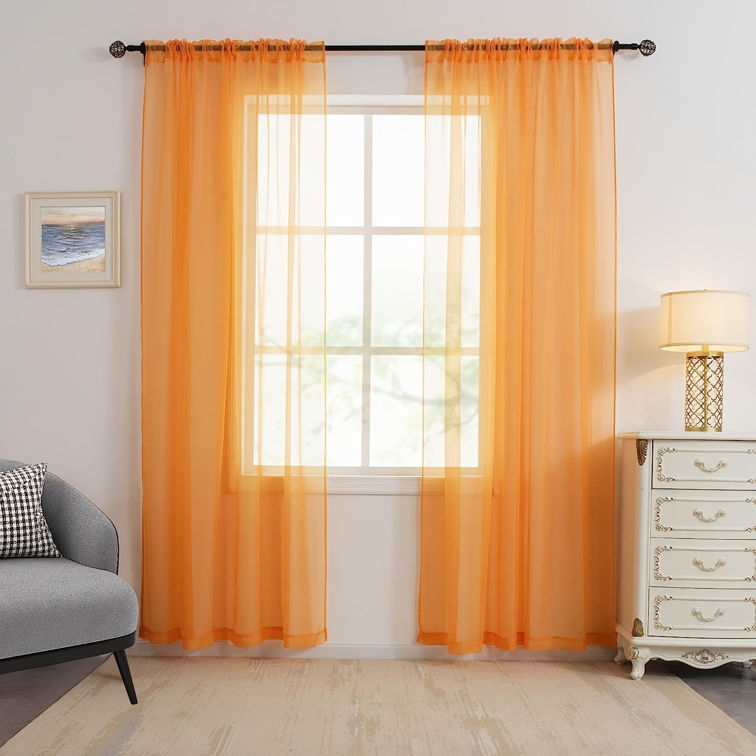 2 Panels Sheer Curtains Rod Pocket Curtain Bedroom Office Living Room Decor