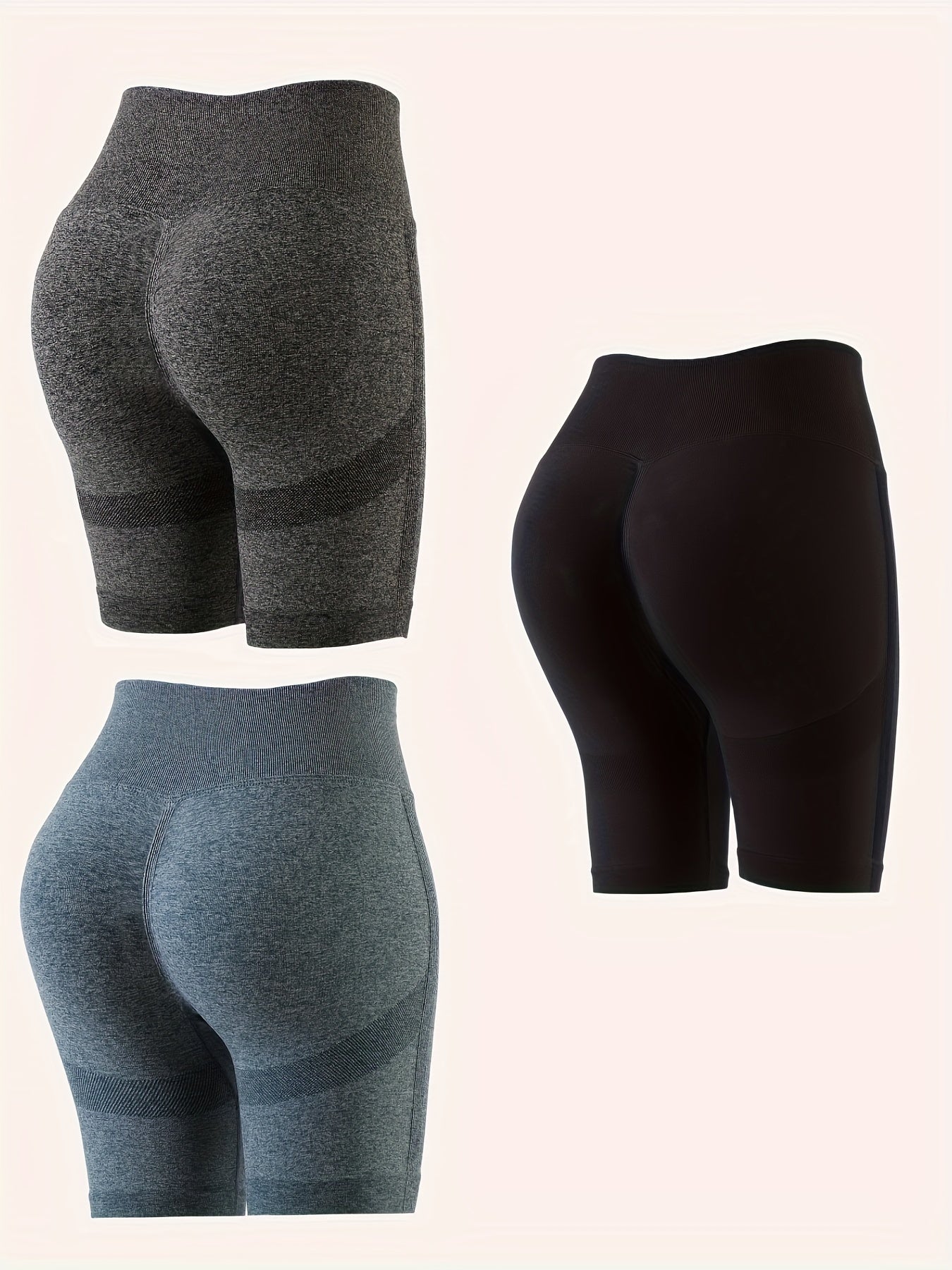 3pcs Seamless Solid Butt Lifting Shorts for Women