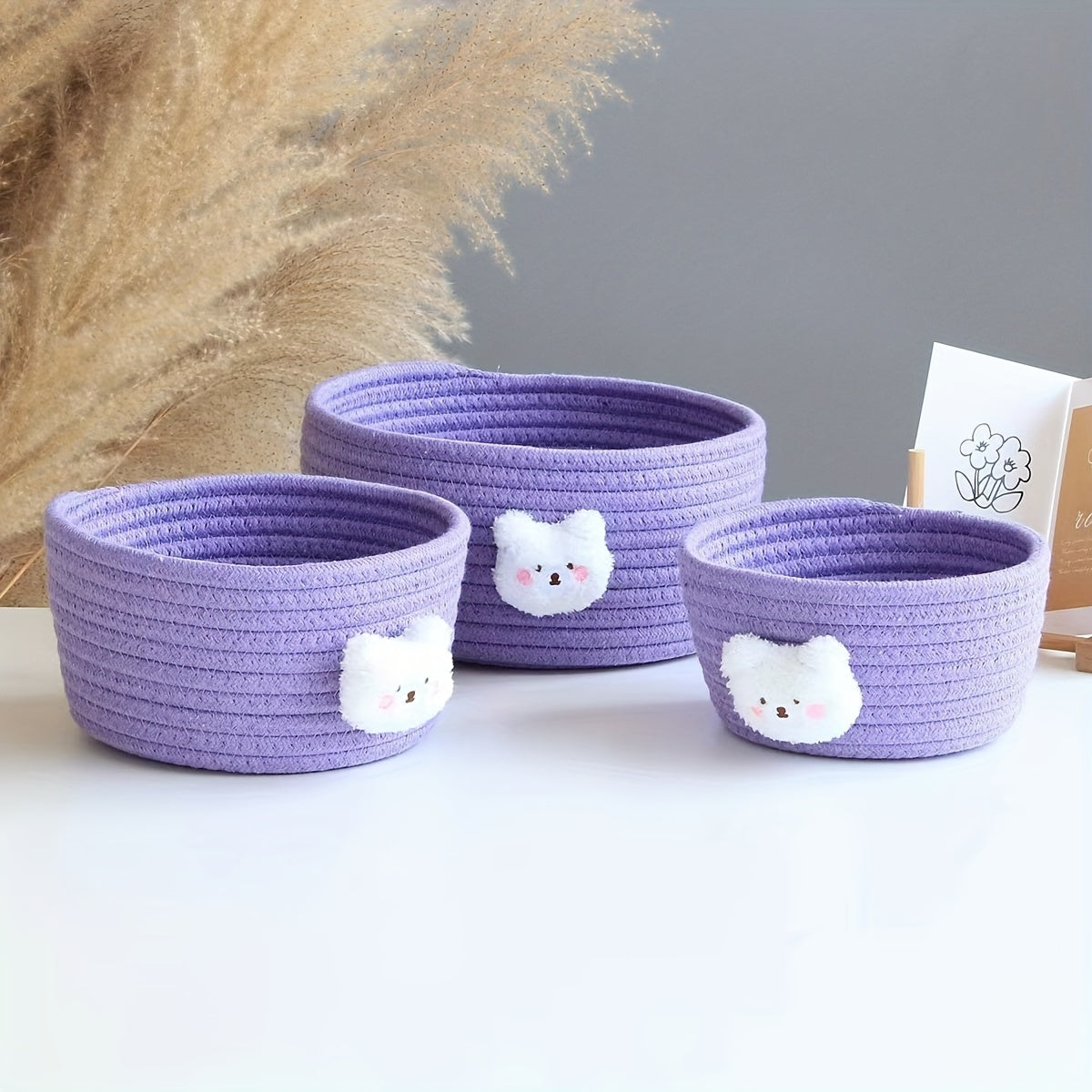 Purple Cotton Rope Animal Storage Basket