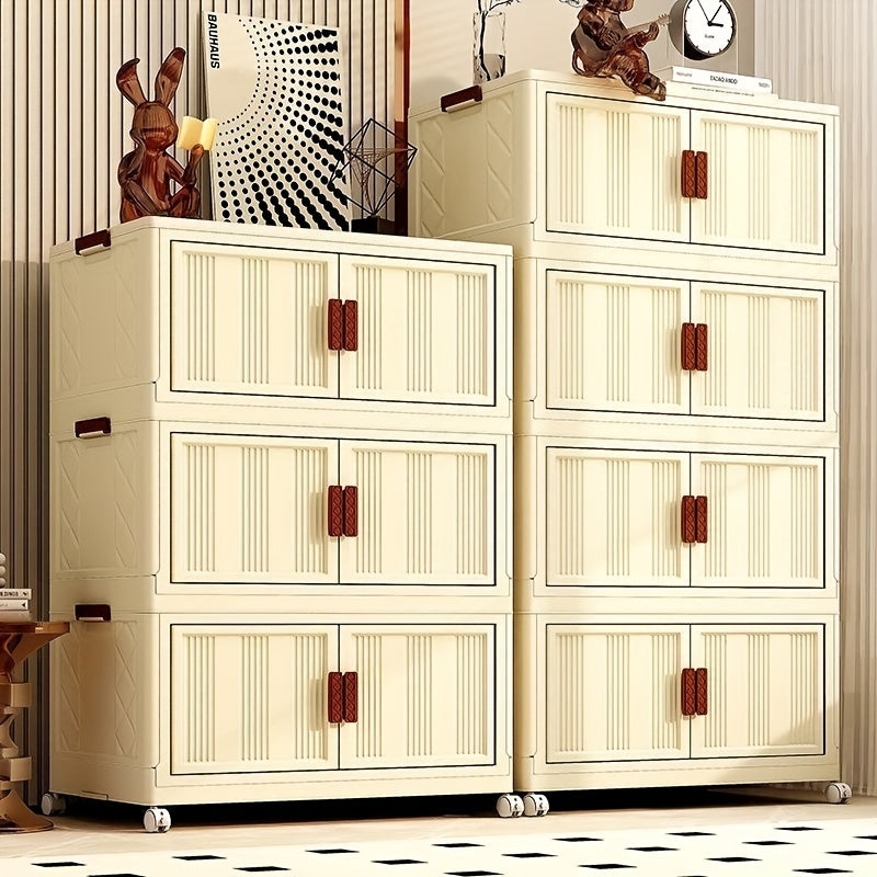 Foldable Storage Cabinet With Wheels & Doors 5 Layers