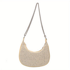 Rhinestone Crossbody Bag Chain Hobo Bag Women's Crescent Shoulder Purse