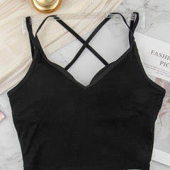 Solid Cami Top Criss Cross Back Padded Top Women's Lingerie