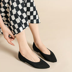 Women's Rib Knit Flat Shoes Pointed Toe Slip-On Soft Sole Casual Shoes