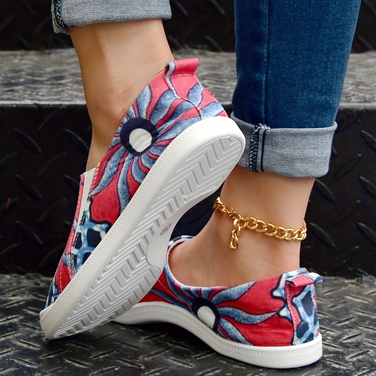 Colorful Floral Pattern Slip On Shoes Women's Casual Lightweight Soft Comfortabl