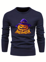 Cartoon Pumpkin Jack O Lantern With Wizard Hat Slim Fit Sweater