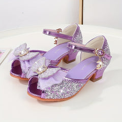 Bowknot Sequin High-heeled Sandals for Girls Lightweight Dress Shoes