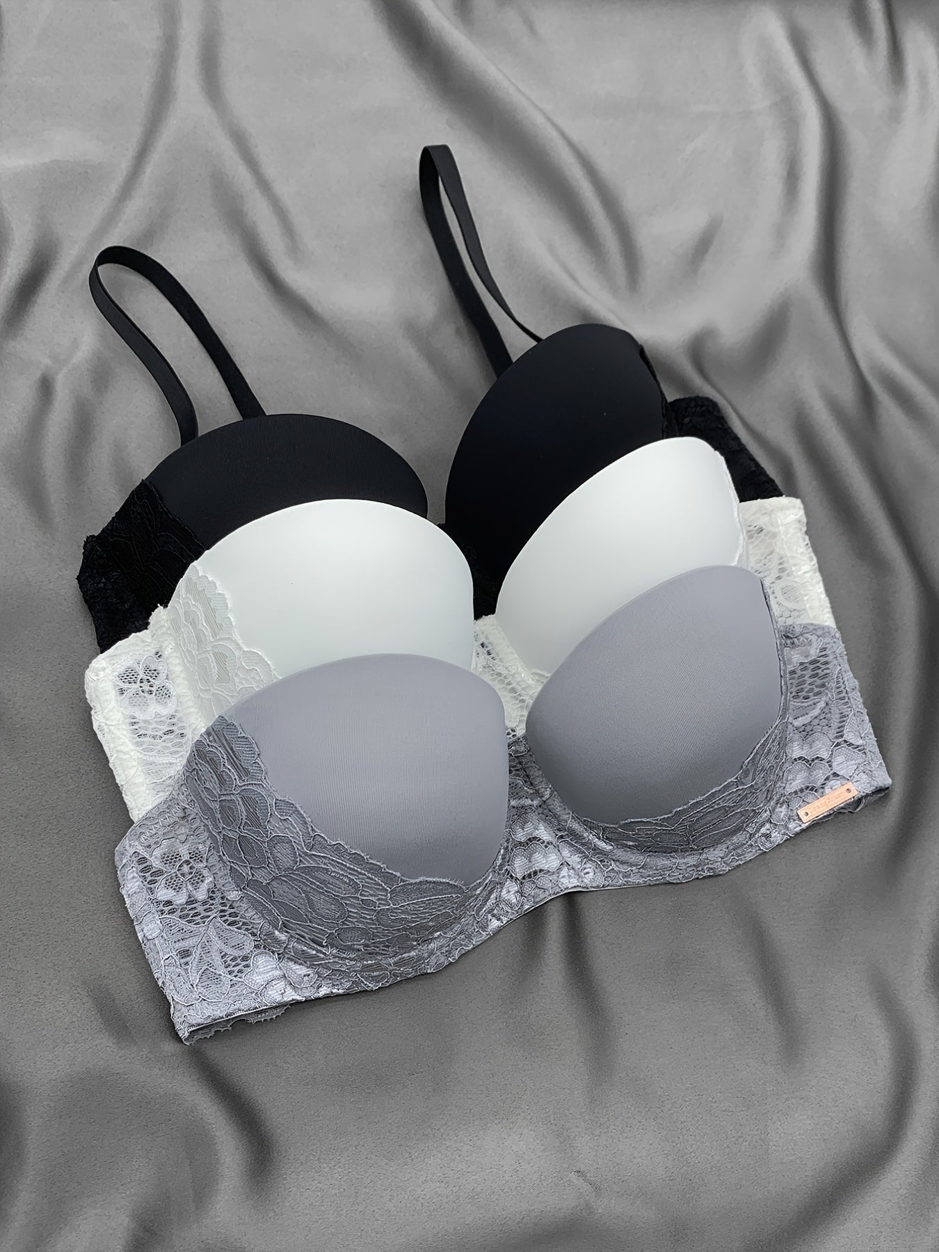 3pcs Lace Push Up Bras Comfy & Breathable Intimates Women's Lingerie