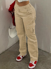 Y2K High Waist Cargo Pants - Solid Slim Fit - Casual Wide Leg
