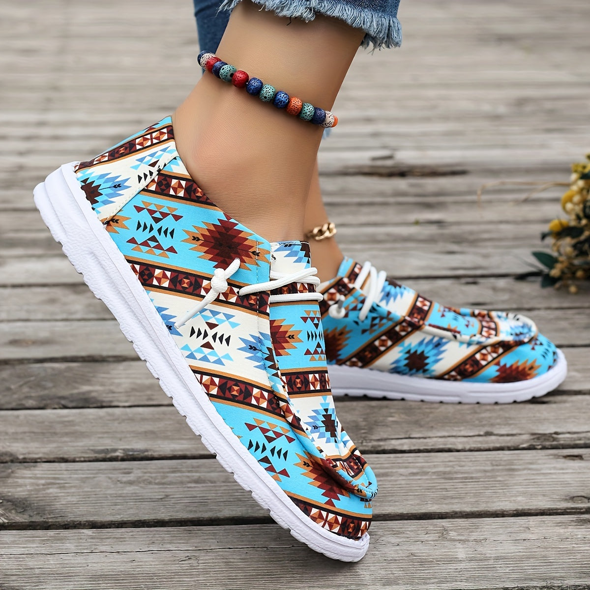 Retro Floral Print Low Top Sneakers Lightweight Casual Walking Shoes