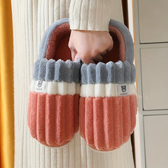 Colorblock Fluffy Slippers Warm Cozy Fuzzy Home Shoes