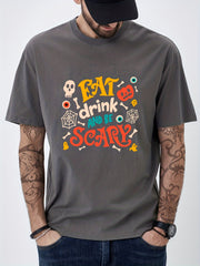 Cotton Halloween Print Men's Crew Neck Tshirt Casual Tees