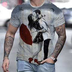 Men's Casual Couple Pattern T shirt Stretch Tee Street Style
