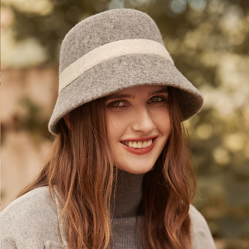 Women's Wool Bucket Hat Winter Thermal Cap Warm Cloche Hat