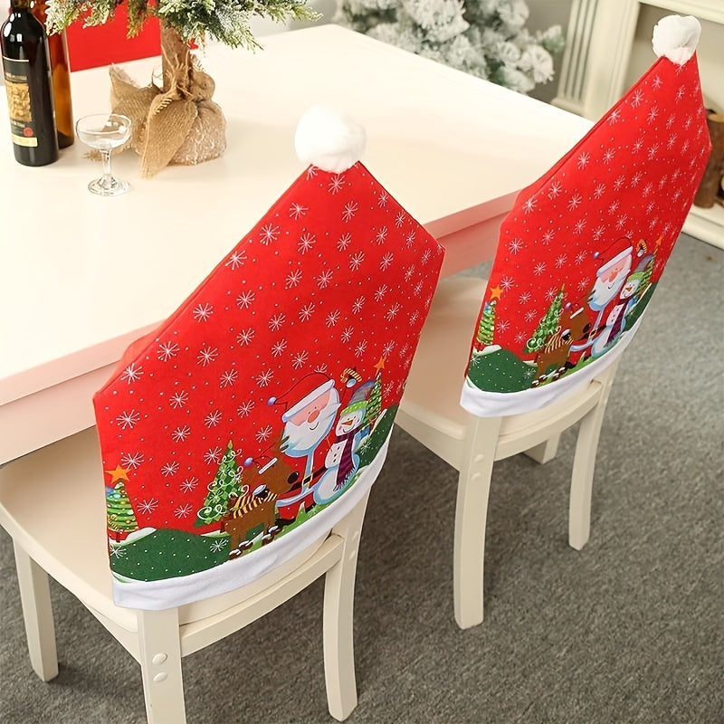 1pc Christmas Chair Cover Santa Claus Snowman Dining Chair Sofa Cover