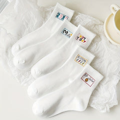5 Pairs Letter Print Sports Socks Breathable Mid Tube Women's Stockings