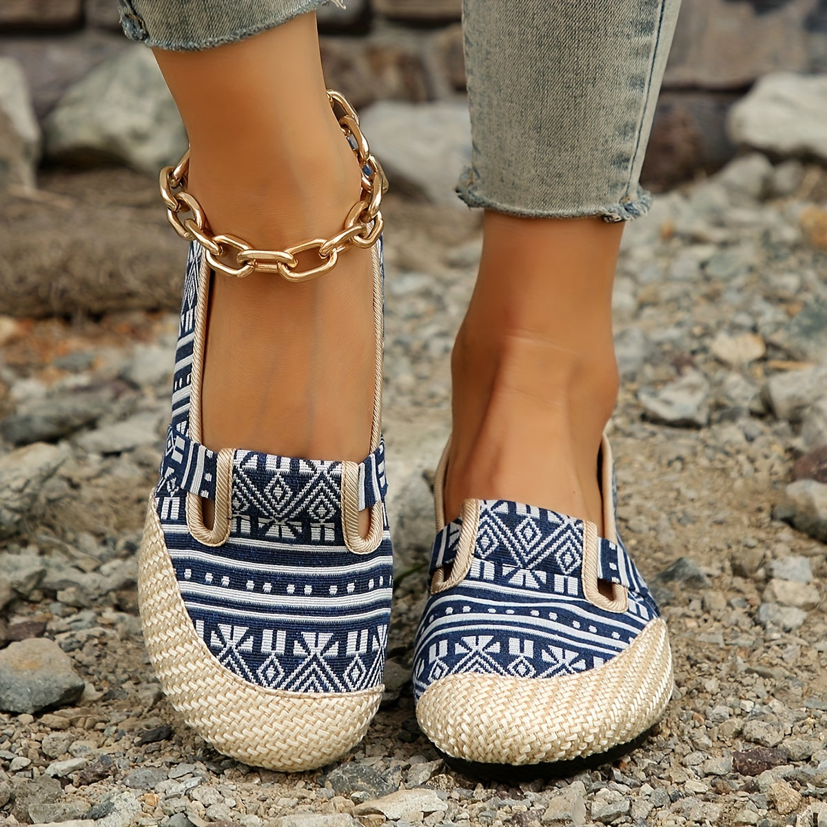 Women's Geometric Pattern Slip On Flat Shoes Lightweight Walking Shoes