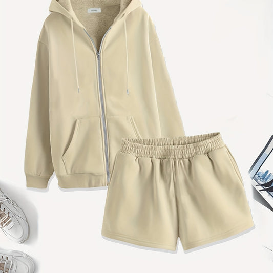 Casual Outfits: Solid Hoodie & Shorts Set