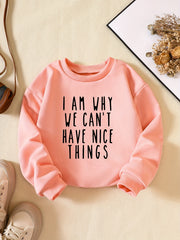Girls Fun Letter Sweatshirt Long Sleeve Casual Pullover