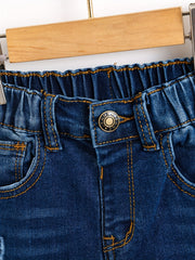 Boys Ripped Denim Jeans Elastic Waist Pants