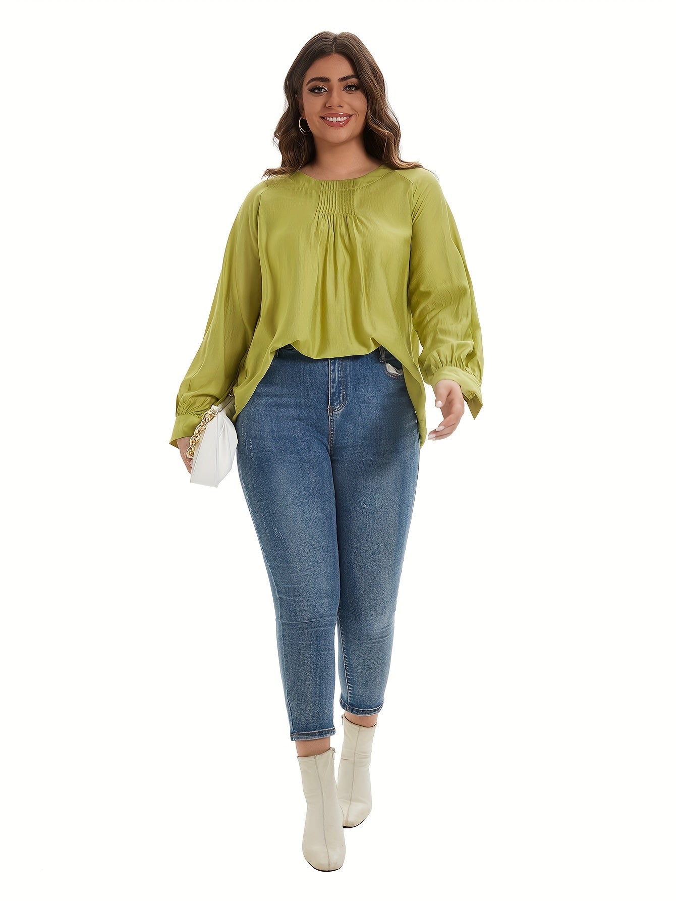 Solid Lantern Sleeve Blouse