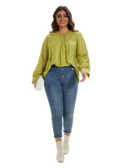 Solid Lantern Sleeve Blouse