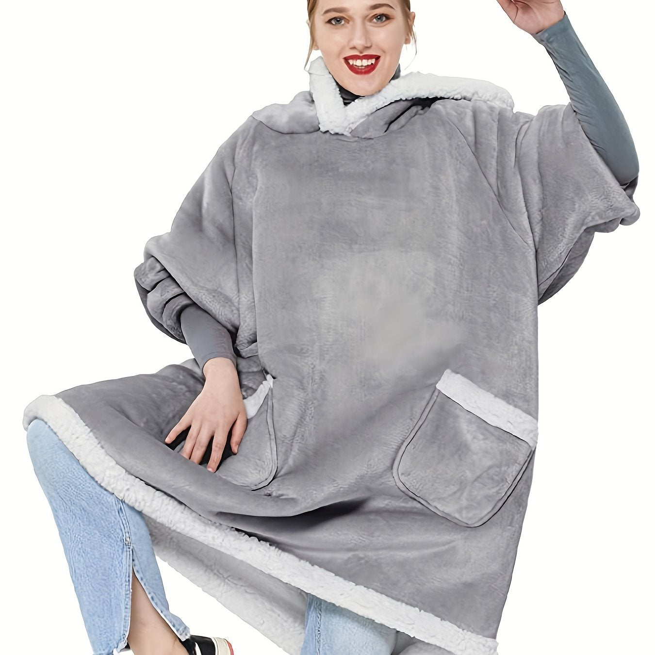 Fleece Hooded Lounge Robe with Pockets
