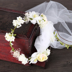 Flower Leaf Bridal Headband Tiara Veil For Women Bride Wedding