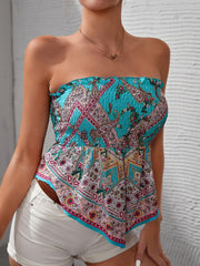 Floral Print Shirred Tube Top Sexy Strapless Summer