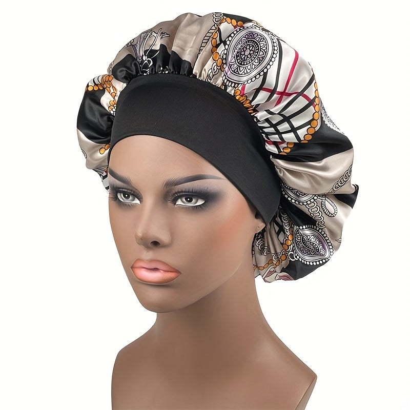 Vintage Paisley Print Satin Bonnet Nightcap Silk Elastic Sleeping Cap