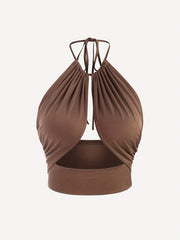 Women Halter Crop Top V Neck Tie Back Camisole Tank Tops