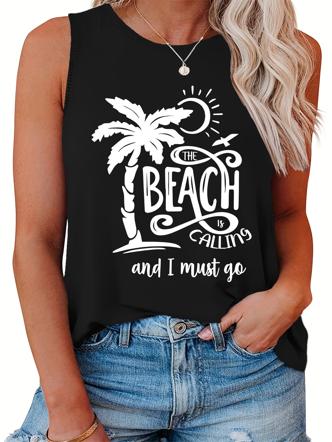 Coconut Tree & Slogan Print Tank Top
