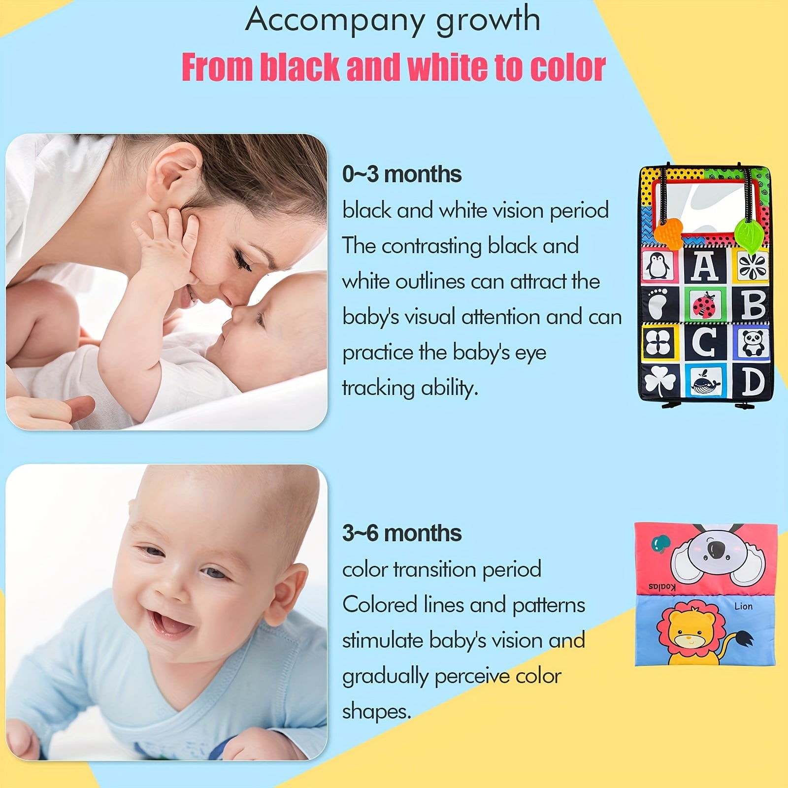 Tummy Time Mirror Baby Toys High Contrast 3D Activity Montessori