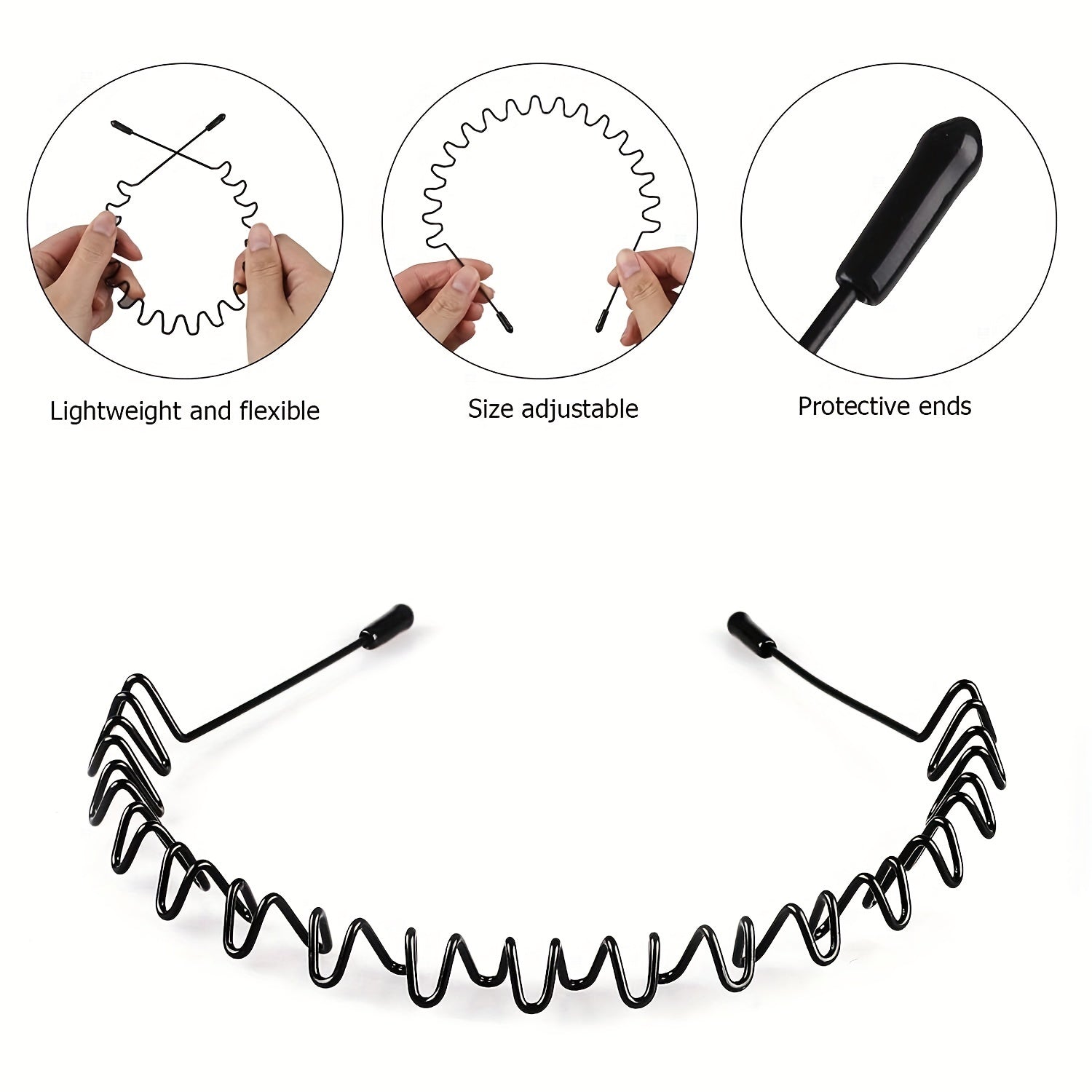 Metal Hair Band For Men Unisex Wavy Spring Headband