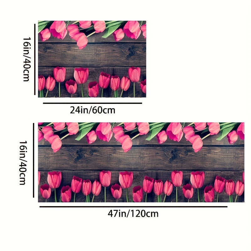 Vintage Rose Kitchen Rugs 2pcs Absorbent Non Slip Comfort Mats
