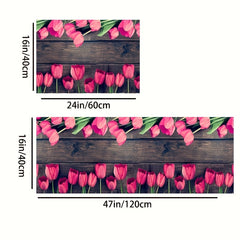 Vintage Rose Kitchen Rugs 2pcs Absorbent Non Slip Comfort Mats