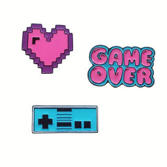 Girl's Game Over Video Game Heart Shape Letter Alloy Brooch