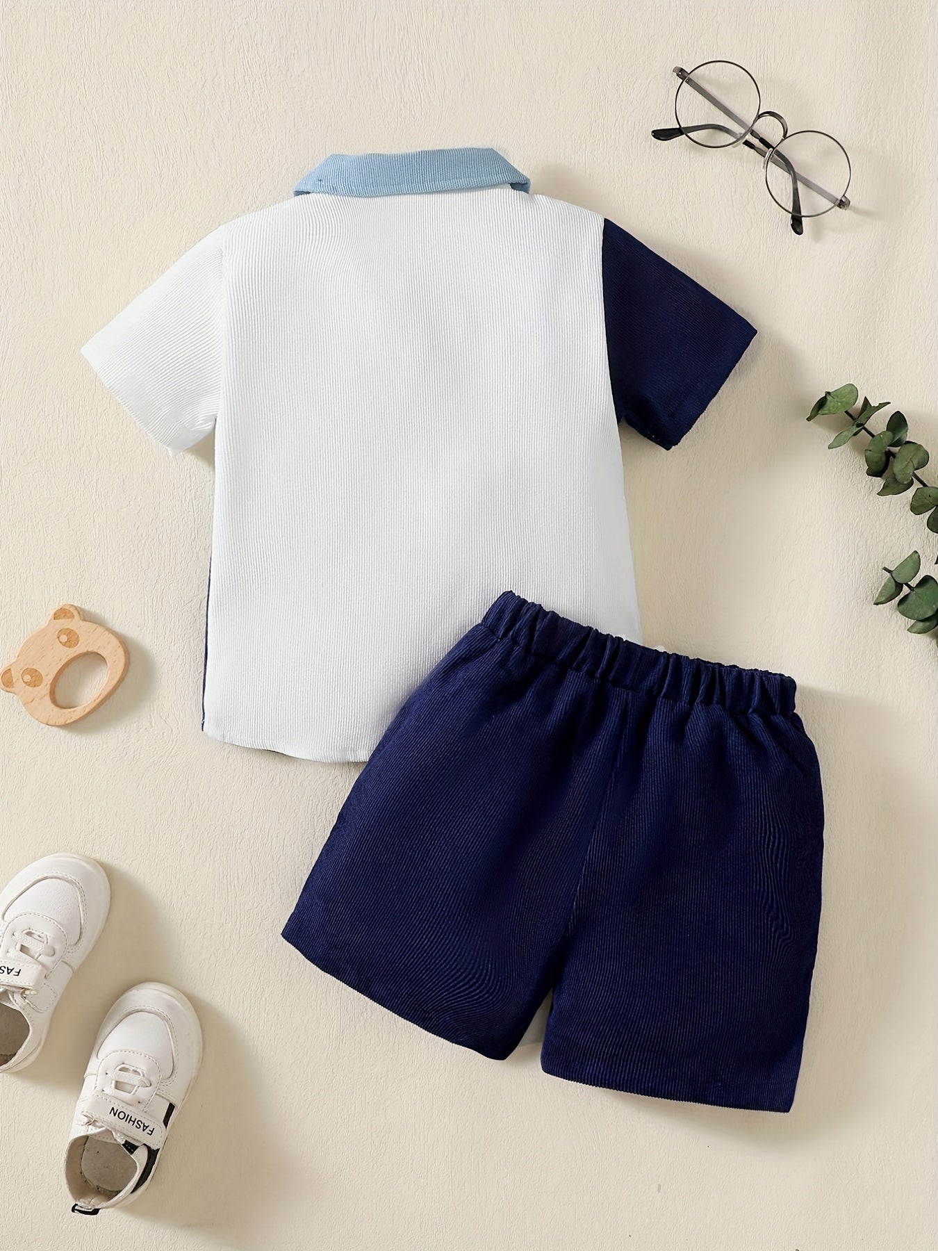 Boys Block Outfit Shorts & Shirt Short Sleeves Button Drawstring Waist