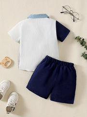 Boys Block Outfit Shorts & Shirt Short Sleeves Button Drawstring Waist