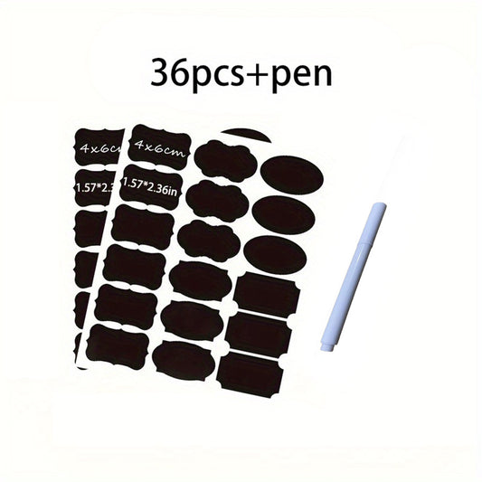 36pcs Reusable Food Storage Container Labels Waterproof Blackboard Sticker