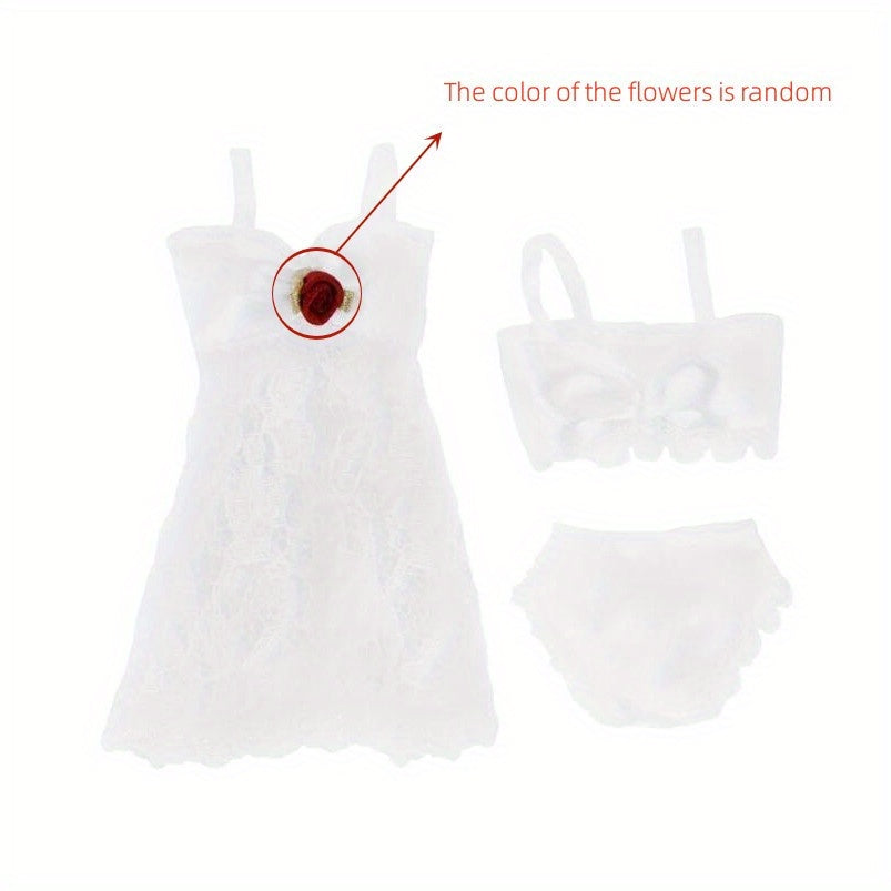 3pcs Pajamas Underwear Bra Dress Lace Doll Costume Set