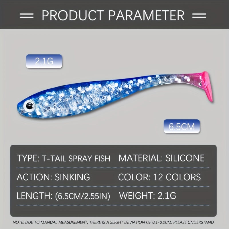 7pcs Soft T Tail Fishing Lures Silicone Artificial Bionic Swimming Bait