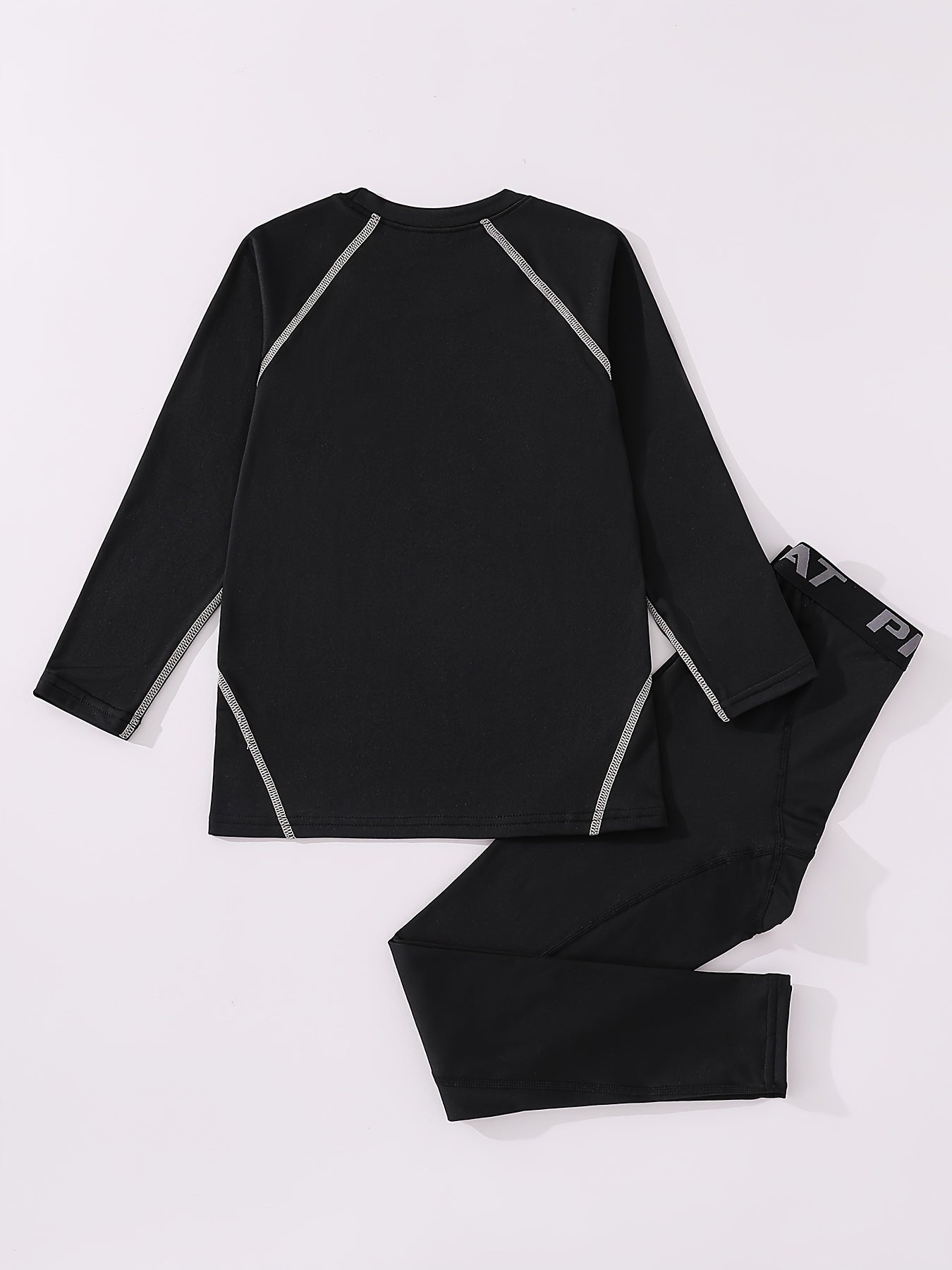2pcs Kids Fleece Compression Sets Crew Print Pullover Matching Pants