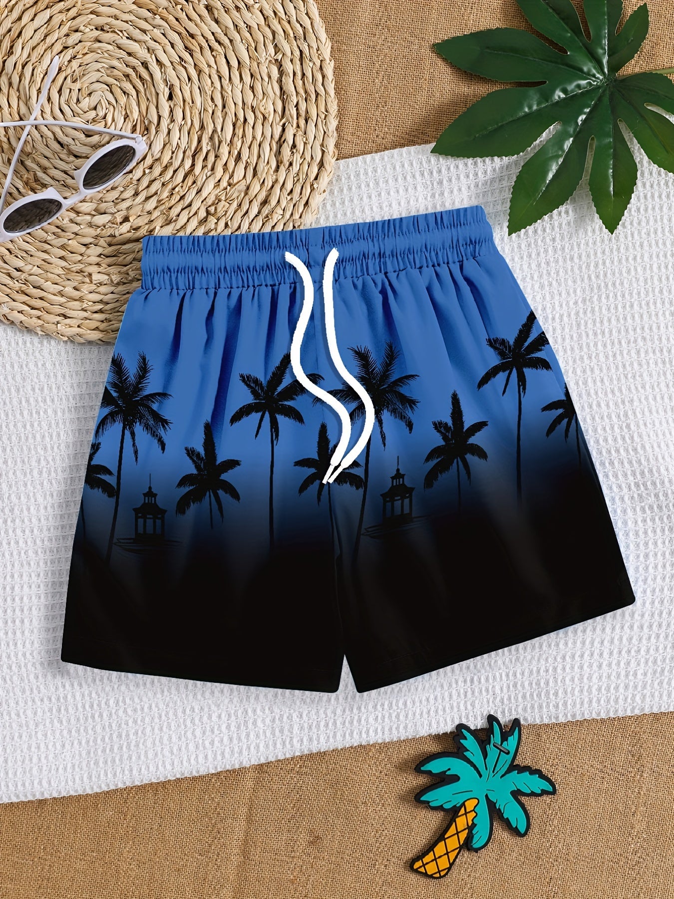 Coconut Trees 3D Print Boys Swim Trunks Beach Vacation Shorts